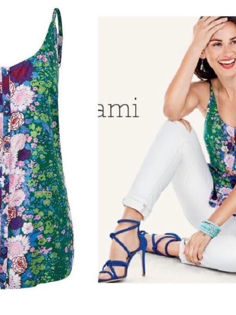 Cabi Isla Cami #5126 Floral Trellis Button Front Tank Top Green Pink M